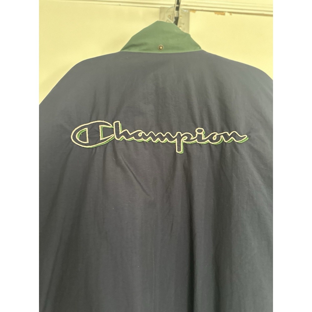 Vintage Champion 90s Sz:XXL spellout script Blue Green puffer Bomber jacket Coat